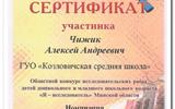 Сертификат участника областного конкурса Чижик А.